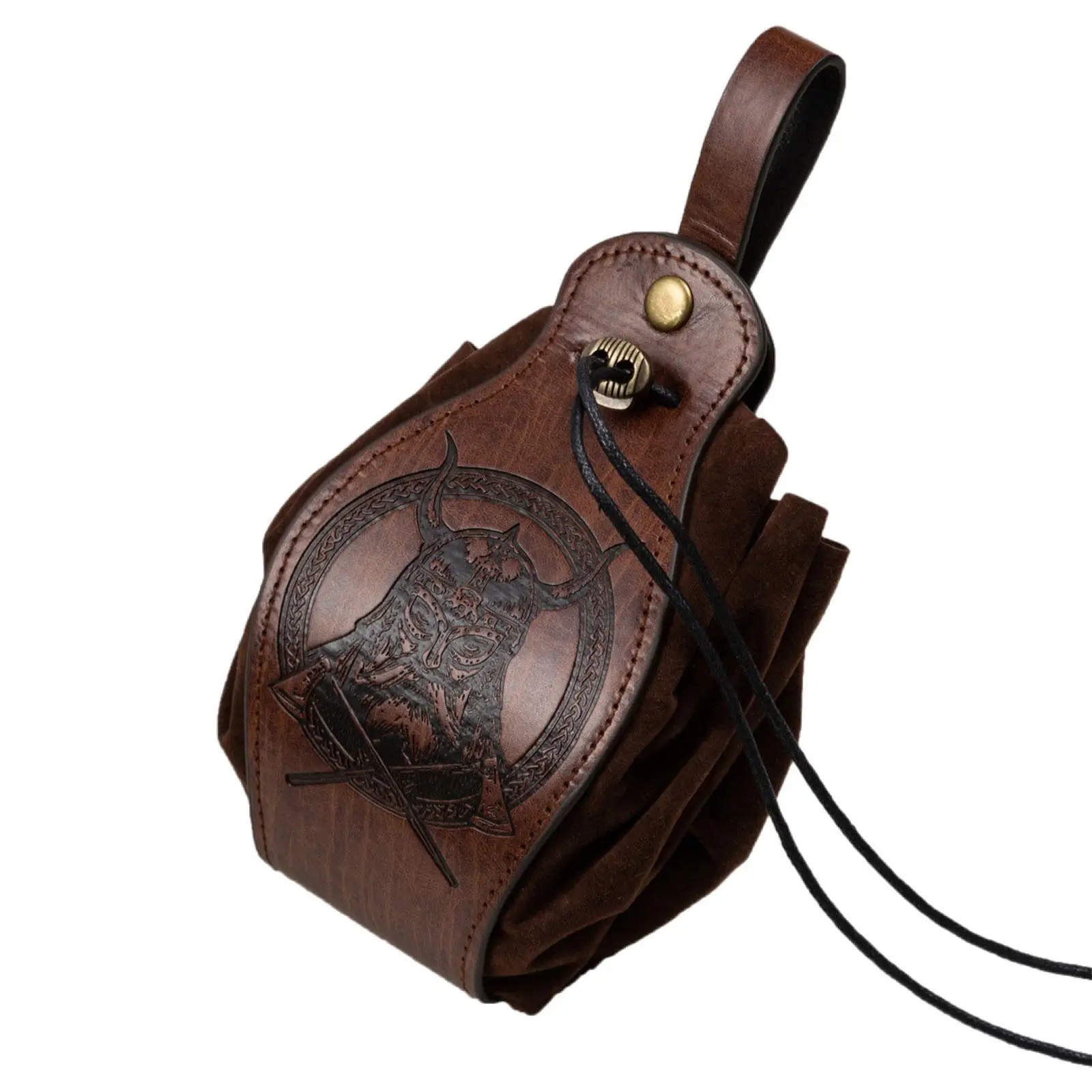 Medieval Drawstring Pouch PU Leather Bum Bags Casual Dice Bag Waist Bag Fanny Pack for Walking Party Camping Trekking Running
