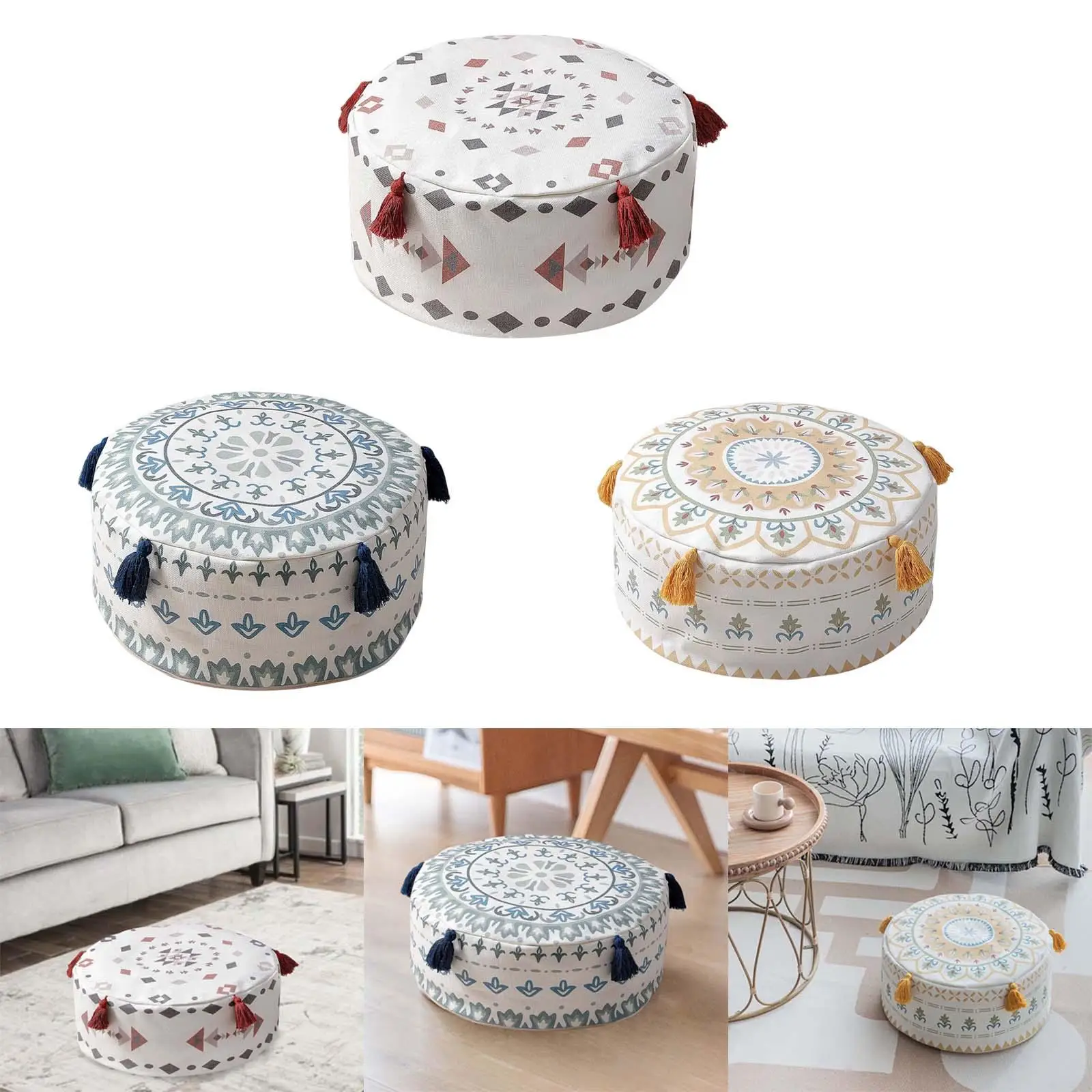 DIY Unfilled Pouf Ottoman Cover Footstool Cover with Tassel Pouffe for Lounge Living Room Bedroom Decor