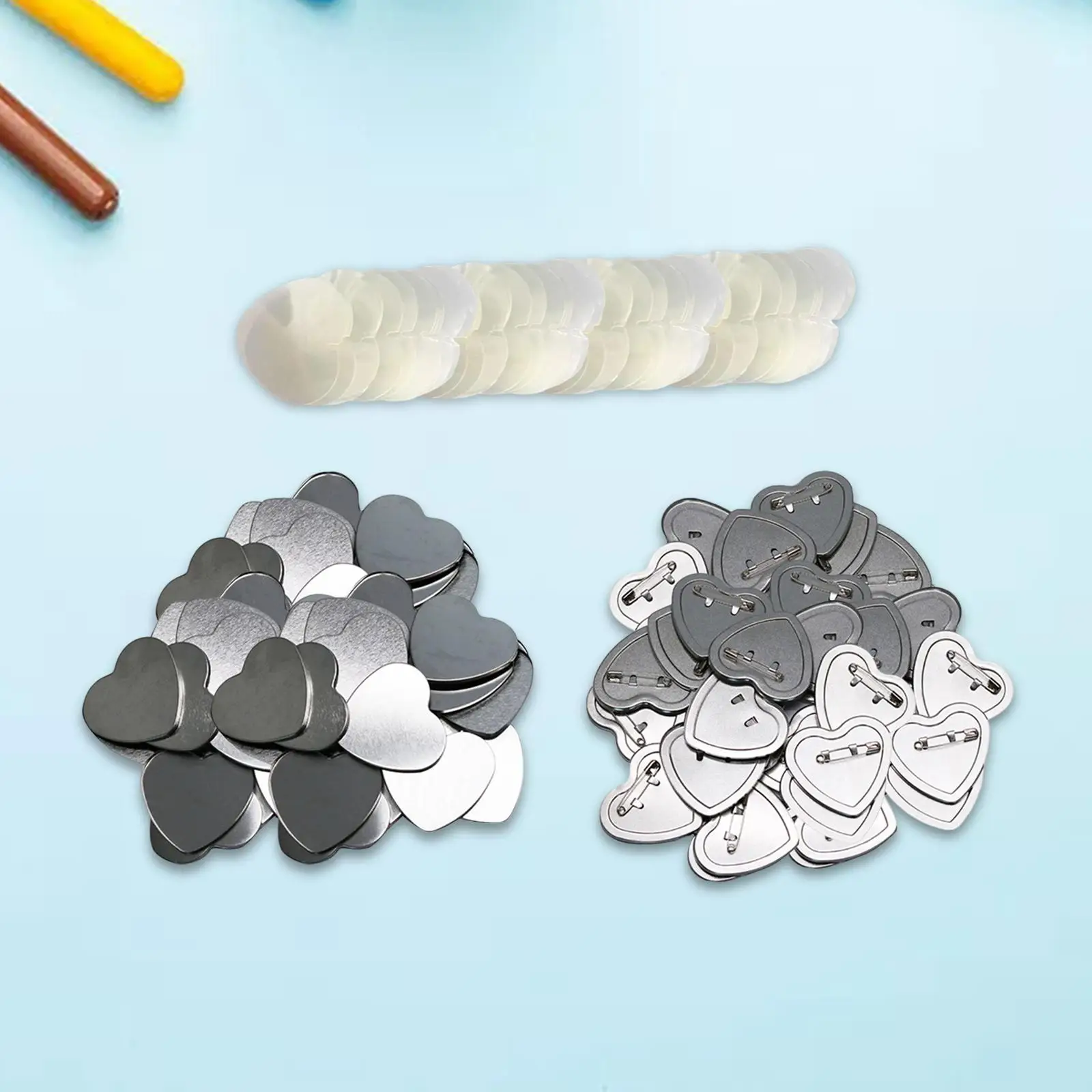 100 Set Blank Button Badges Supplies Heart Shape for badge making Machine DIY Pin Buttons