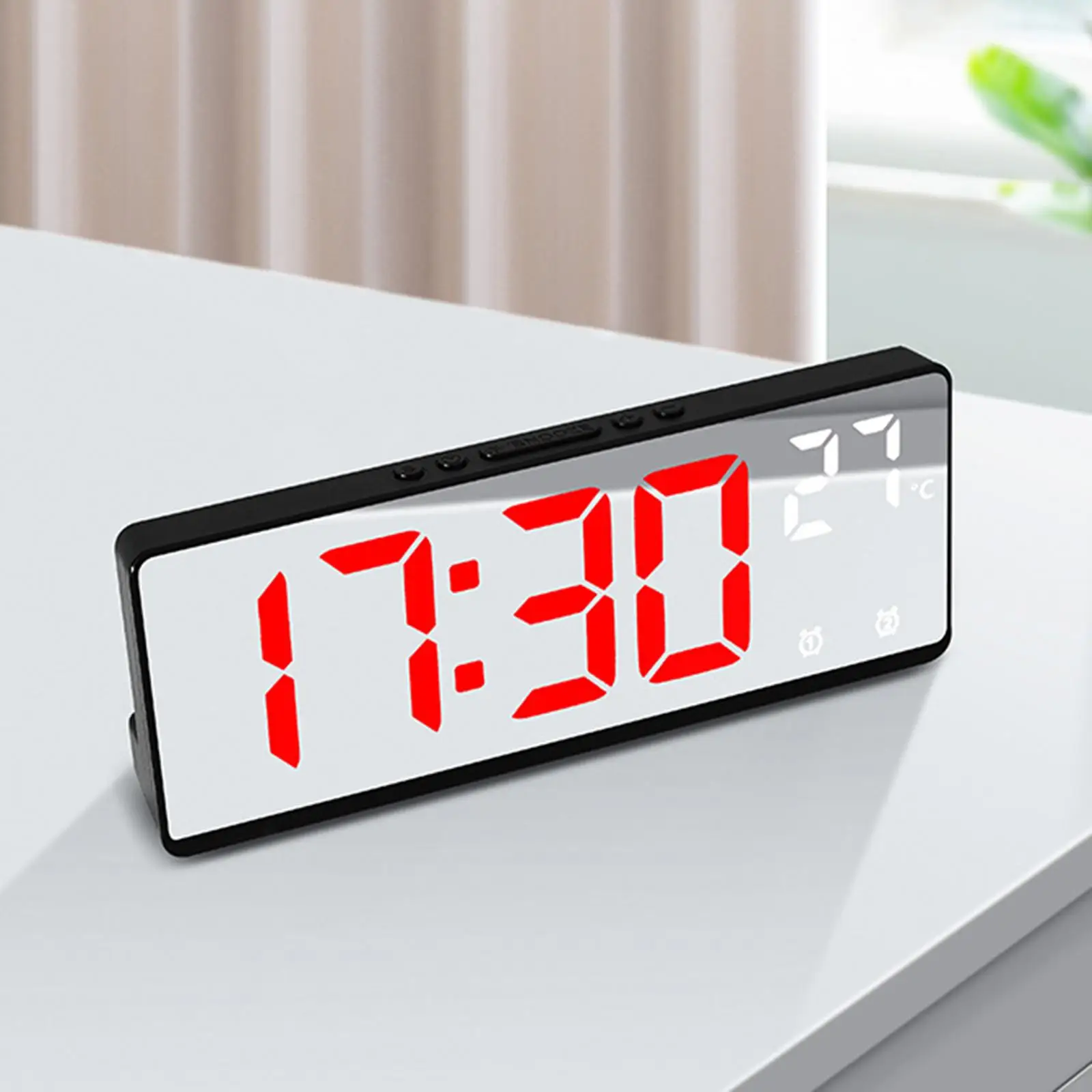 Digital Alarm Clock Battery Powered or USB Mirror LED Clock for Home Office