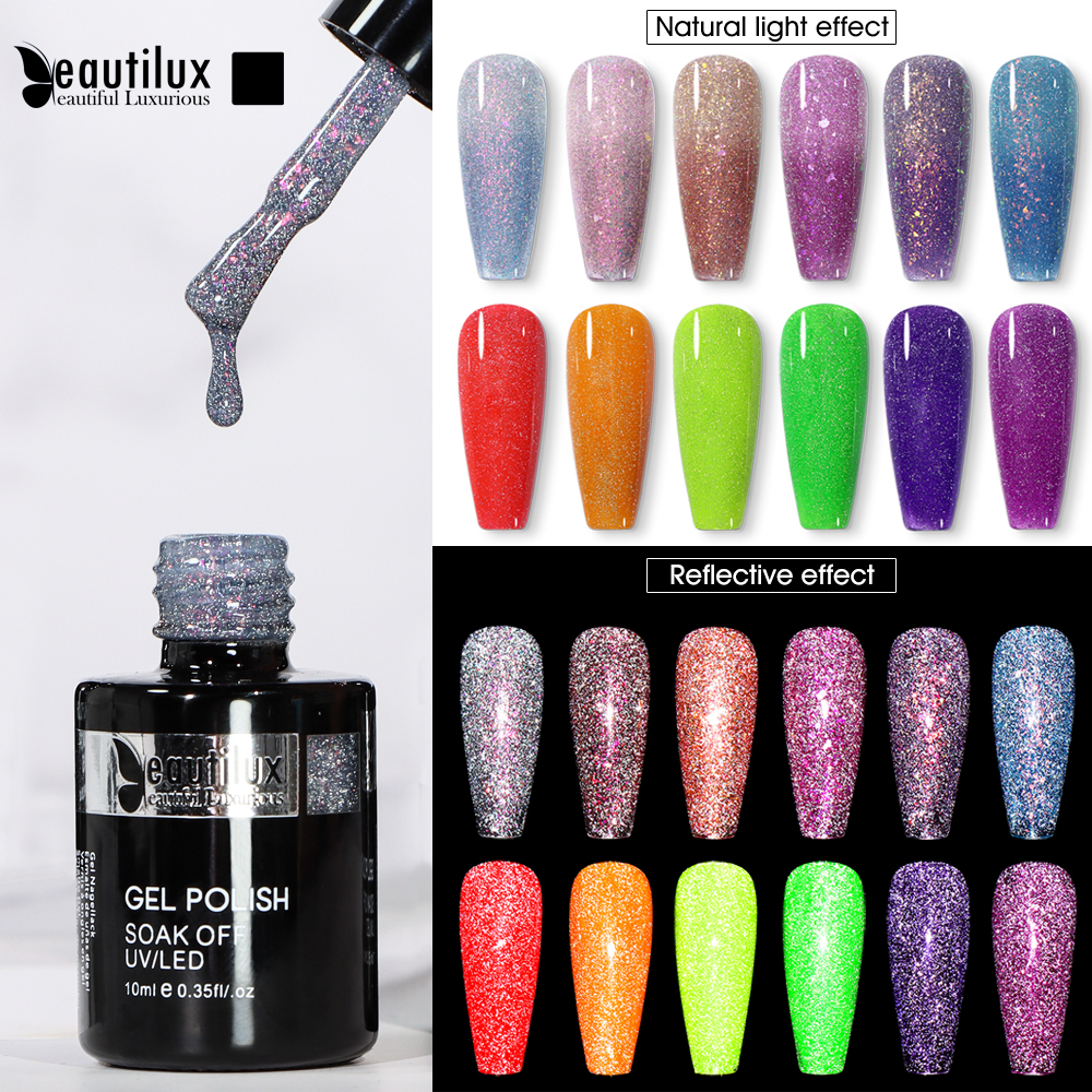 Best of Beautilux Reflective Gel Nail Polish Unicorn Opal Neon Disco Reflection Semi Permanent UV LED Nails Gels Varnish Lacquer 10ml Reviews & Tips