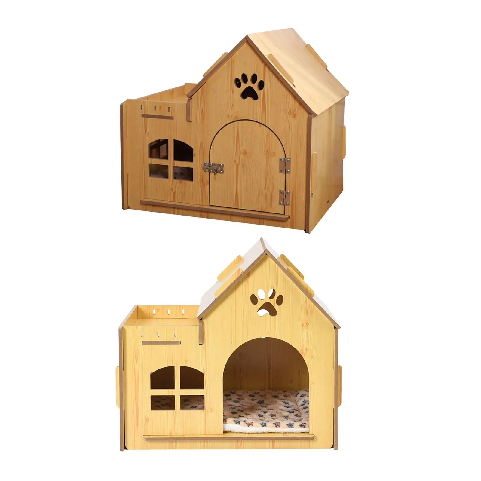 Wooden Pet Kitty House Cat Shelter with Windows Outdoor and Indoor Windproof