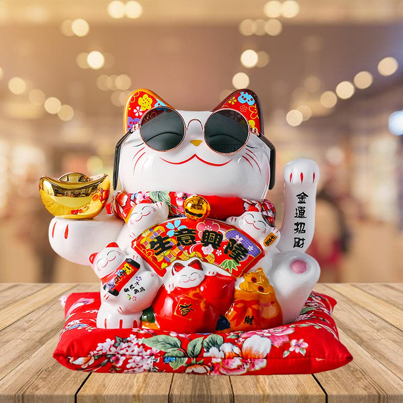 Chinese Feng Shui Beckoning Cat Wealth White Waving Fortune/ Lucky Cat Best Gift for Good Luck Kitty Decor