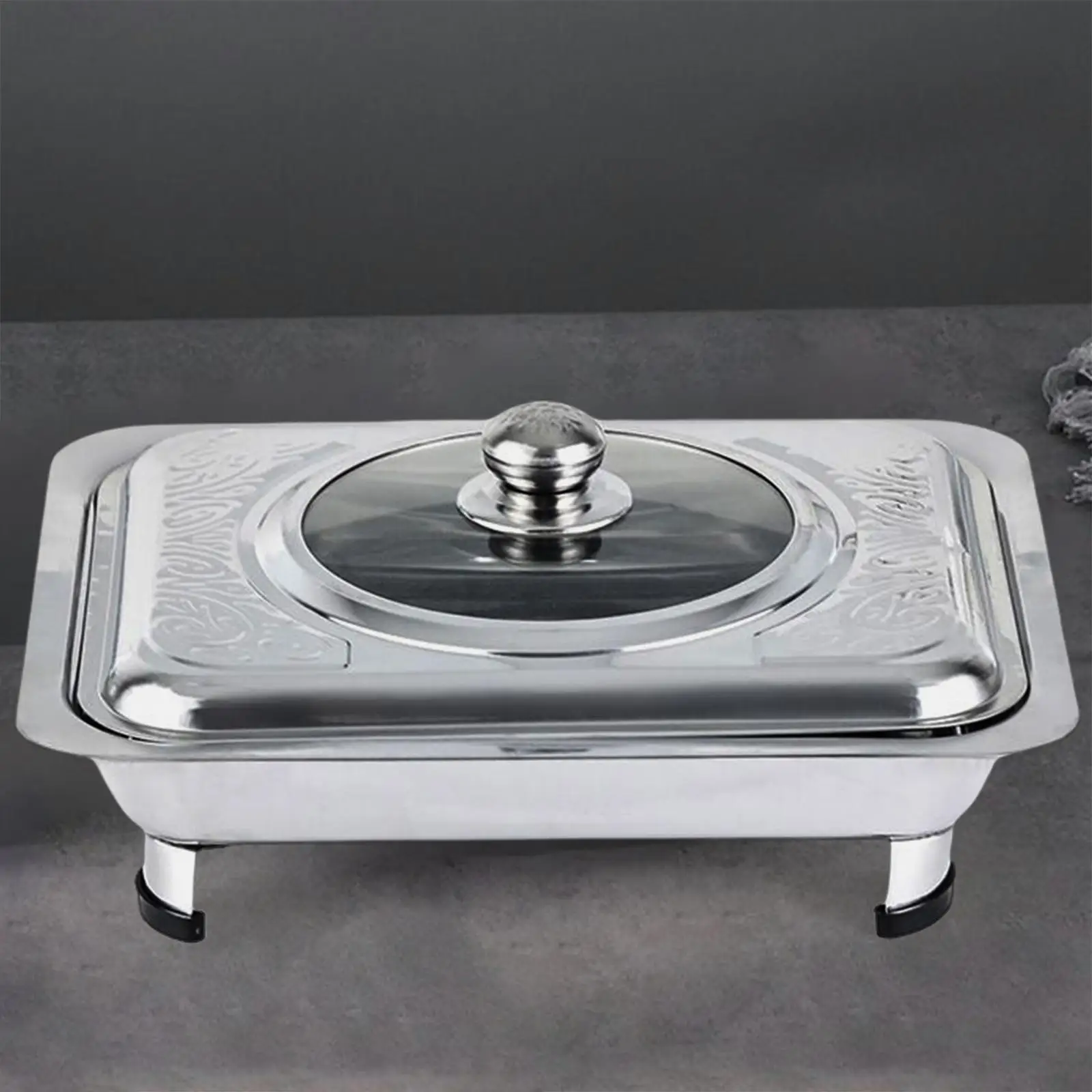 Stainless Steel Rectangular Basin with Lids Silver Plate Warming Tray Chafing Dish for Catering Dinners Parties