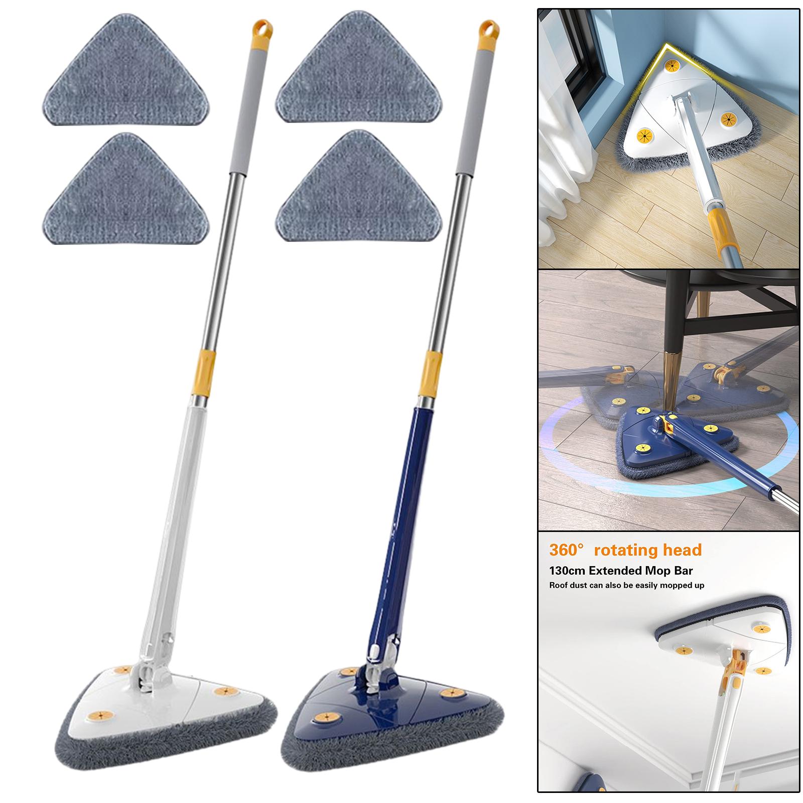 Rotatable Triangle Floor Mop with 3x Microfiber Pad Reusable Washable Adjustable Wood Wall Bathroom Cleaning