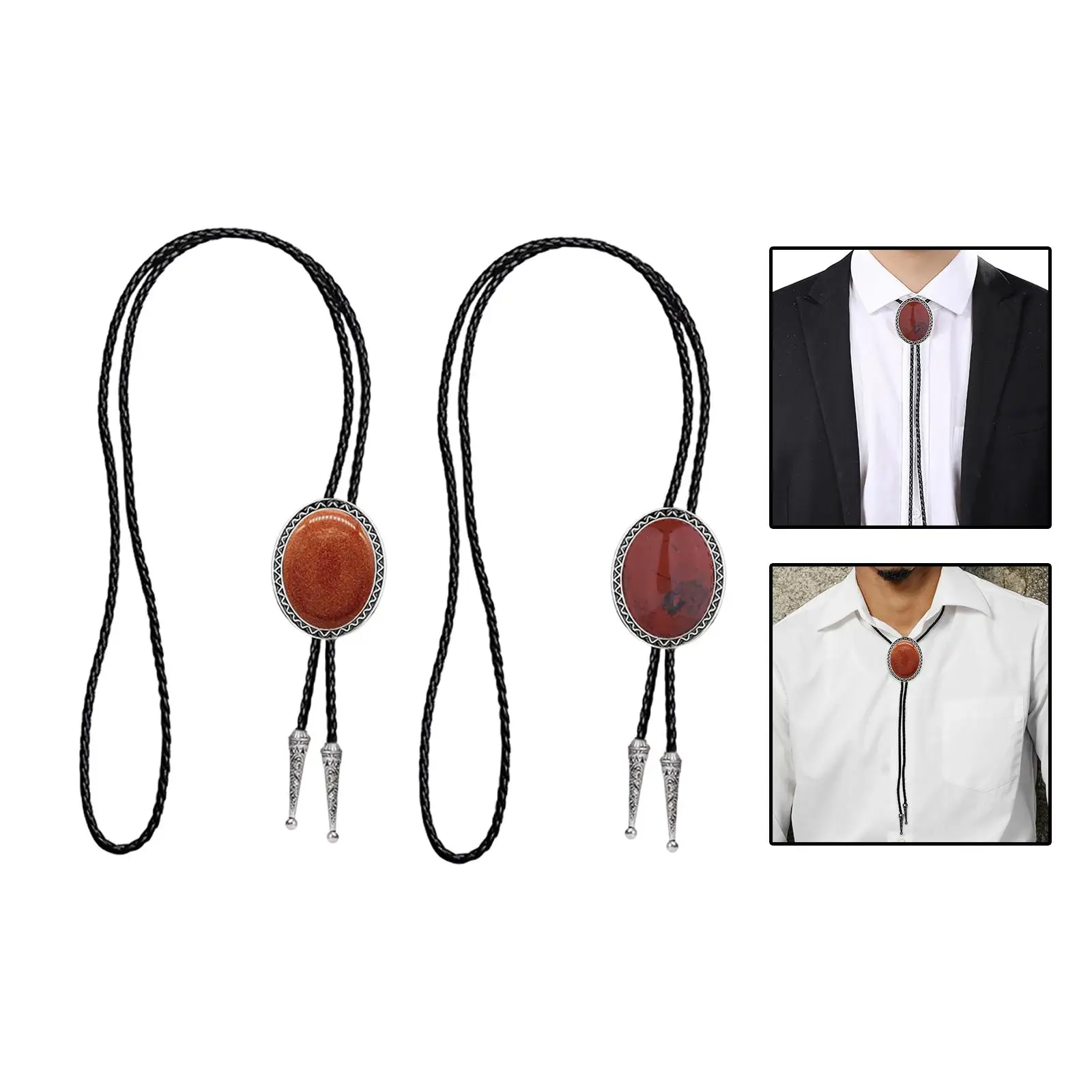 Vintage Style Bolo Tie PU Leather Rope Necklace Men Women Pendant Chain Necktie for Anniversary Banquet Cosplay Prom Costume