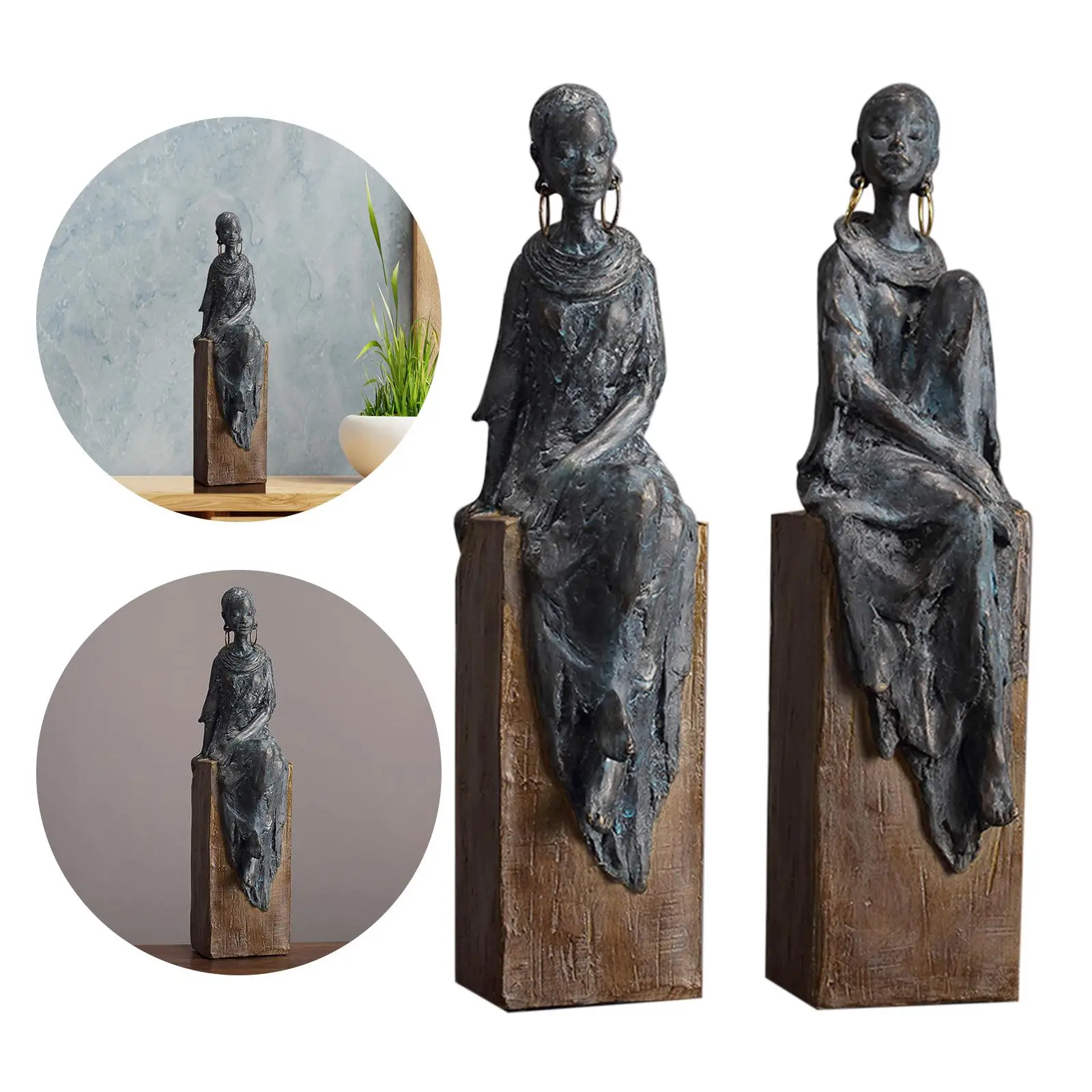 African Lady Women Ornament Tribal Figures Resin Crafts Gift Desktop Ornaments Home Figurines Sculpture Statue