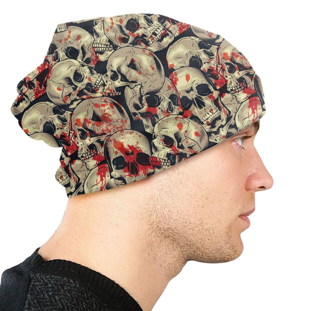 Benutzerdefinierte Schädel Druck Motorhaube Hüte Straße Stricken Hut Für Frauen Männer Winter Warme Horror Skeleton Tod Skullies Beanies Caps – Detail 28