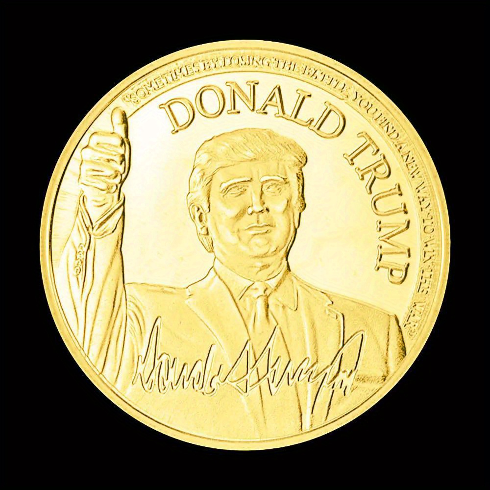 Collectible Donald Trump gold coin featuring a detailed presidential portrait.