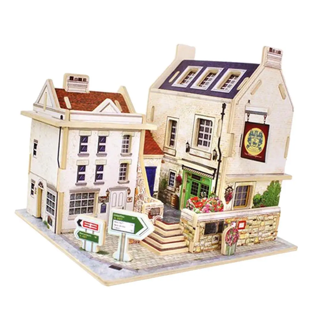 1:24 DIY Wooden Dollhouse Model Handcrafts Miniatures Building  - Britain Bar Pub Villa Hotel Model Kids Birthday  Gifts