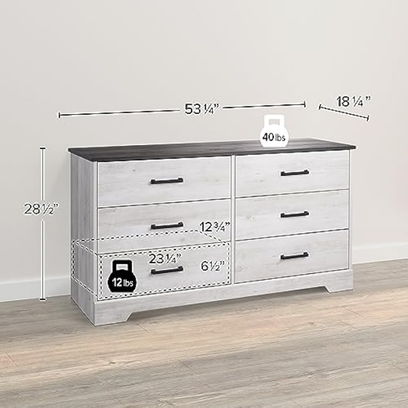 Description Picture 6 of itemPrepac Rustic Ridge Farmhouse 6-Drawer Chest of Drawers for Bedroom, Wooden Bedroom Drawer Dresser with 6 Storage Drawers