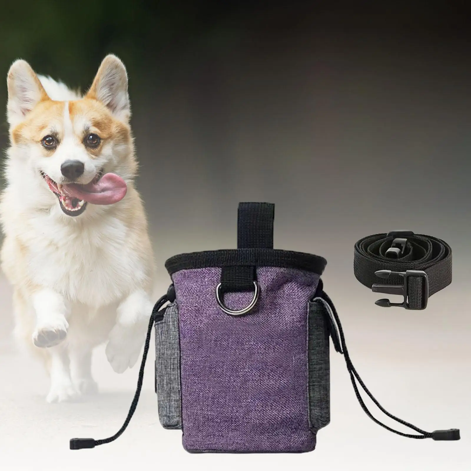 Treat Dog Pouch with Waist Shoulder Strap Fanny Pack Carrier Drawstring Dog Training Bag for Travel Walking Hiking Toys Pet