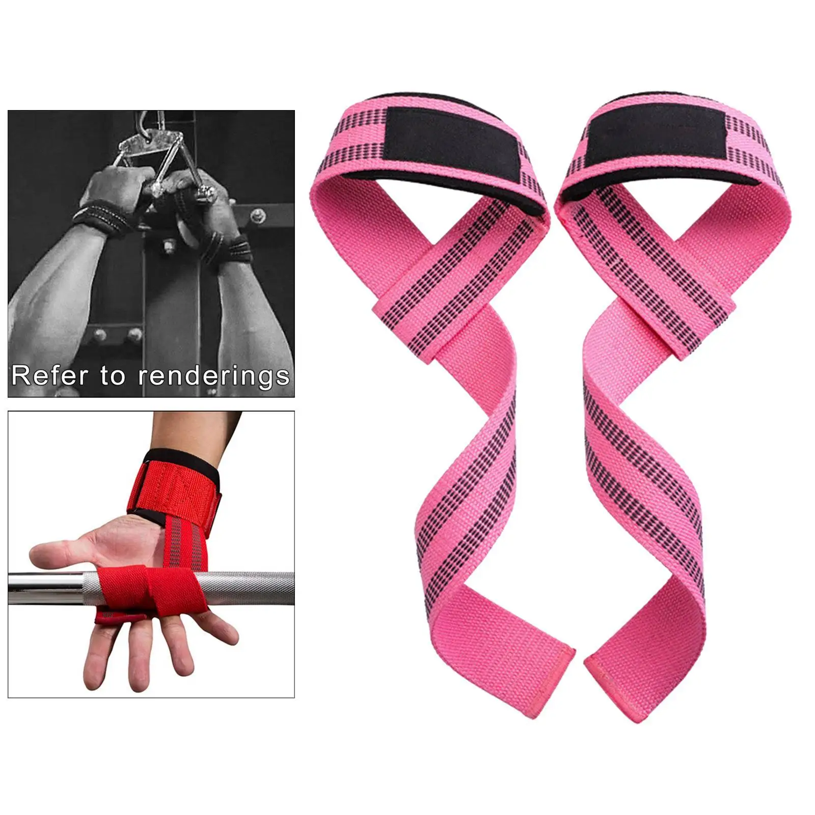 Pink/Black Lifting Straps Pair Padded Wrist Power Grip Deadlift Rod Gym Training 