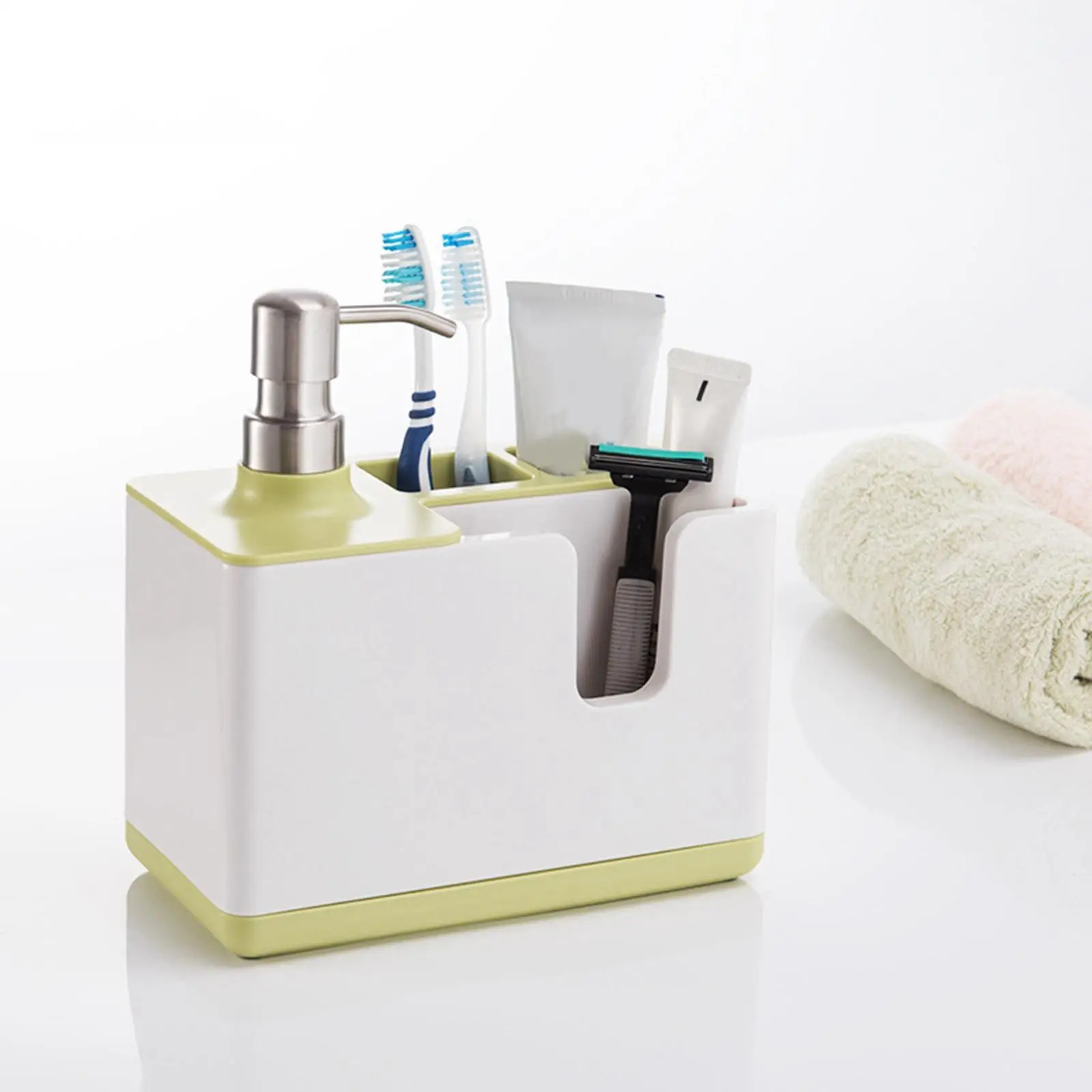 Plastic Kitchen Sink Caddy with Soap Dispenser Pump for Brushes Countertop