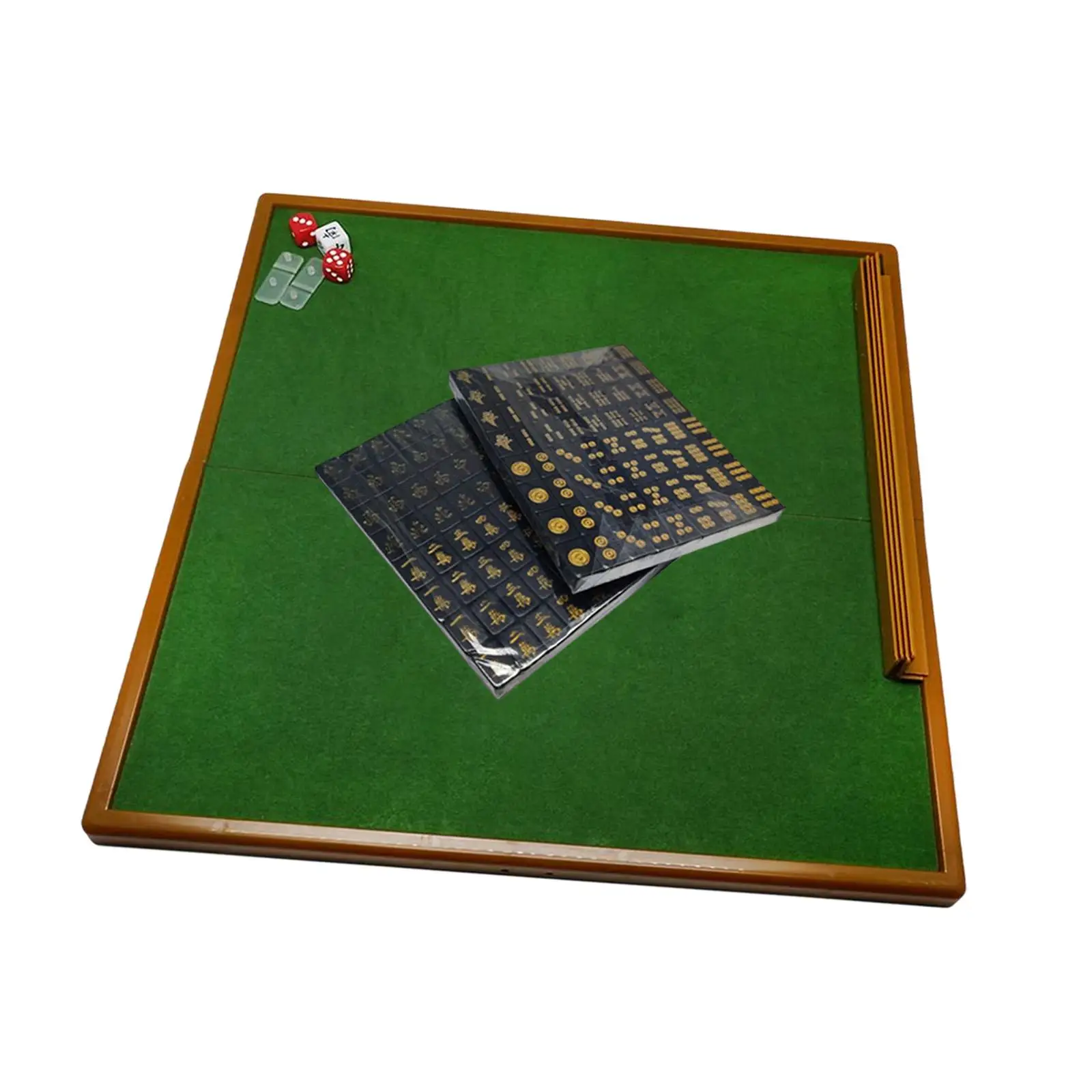 Chinese Mahjong Game Set, and Dices Tile Rulers Board Game Mini Mahjong Set with Folding Mahjong Table for Travel Home Party