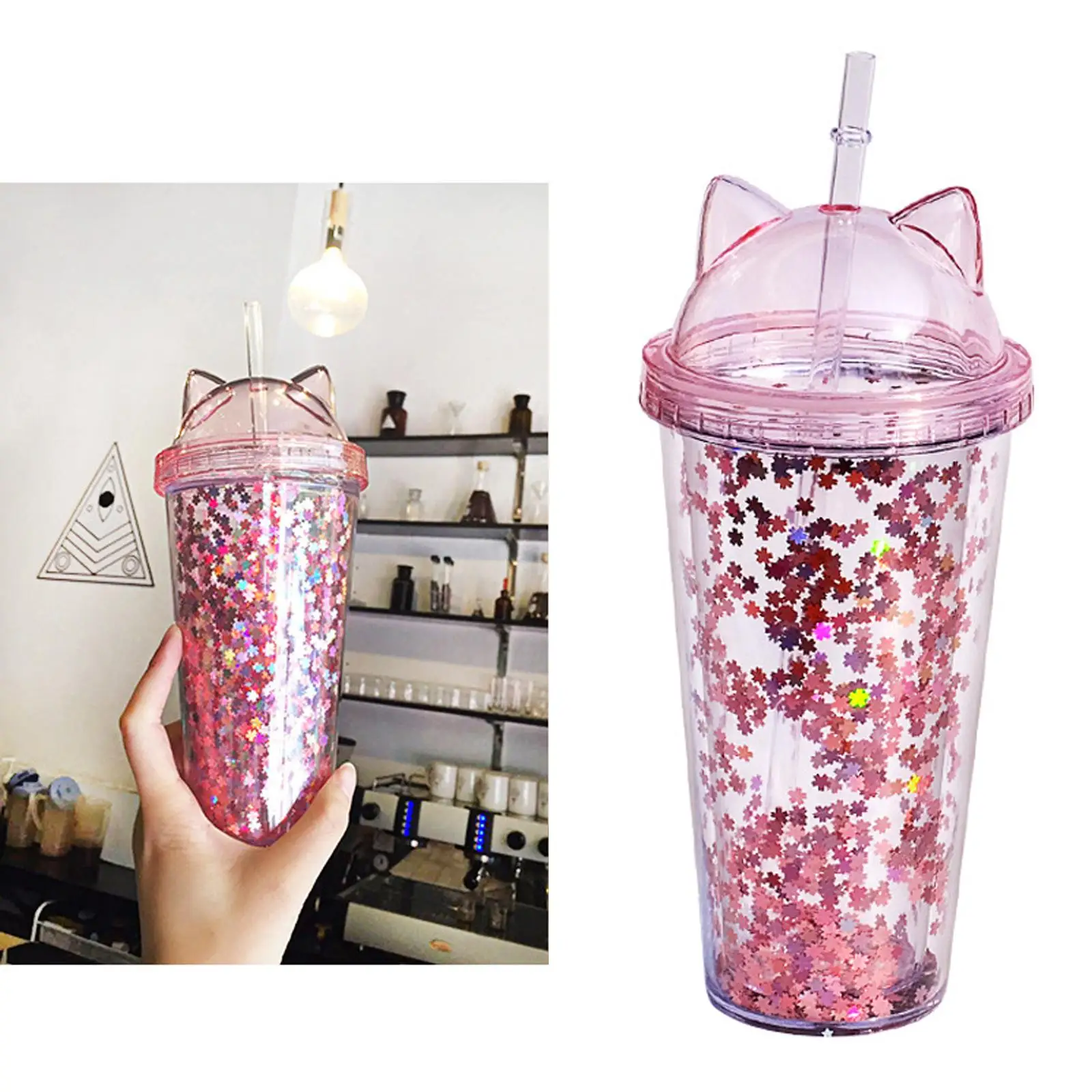 Insulated  Tumbler Cup Shiny Simple with Straw & Lid Drinkware Water Bottle Reusable for outdoor Shopping Tea Hot and Cold