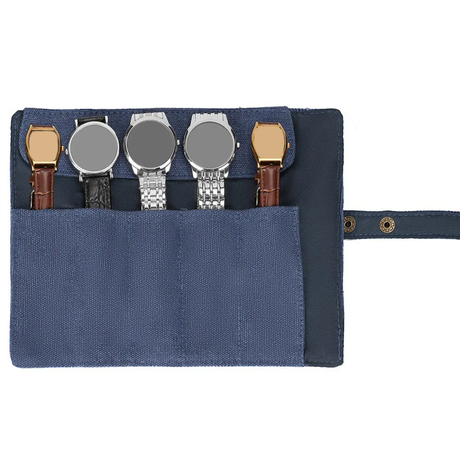 Watch Roll Travel Case 5 Slots Smartwatch Wristwatch Pouch Display Jewelry Case with Bag Strap Canvas Storage Bag for Men Women