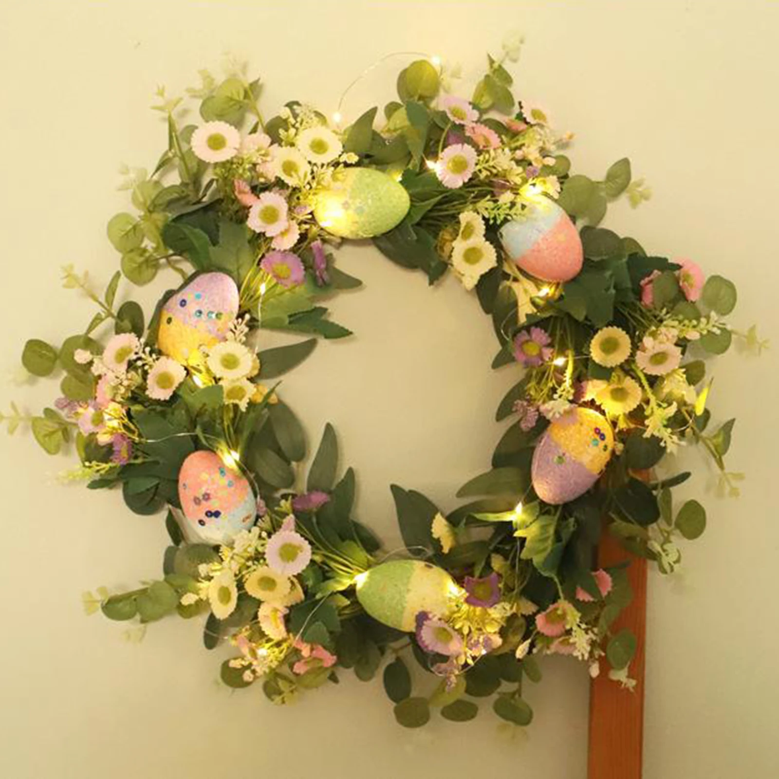 Vivid Easter Wreath Wall Mount hanger Garland Home Decor  Daisy Eggs Wreaths