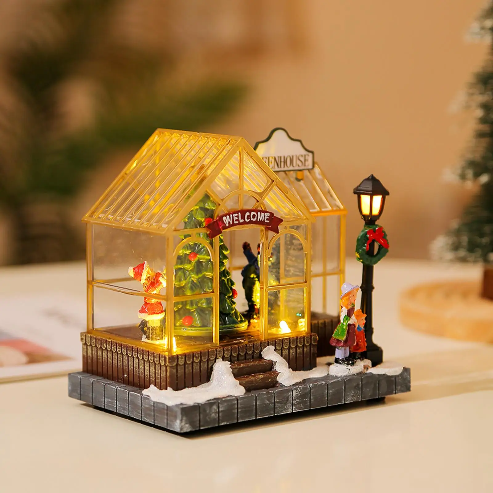 Christmas Scene Village Houses Collectible Buildings LED Tabletop Xmas House for Bedroom Indoor Living Room Desk Xmas Party