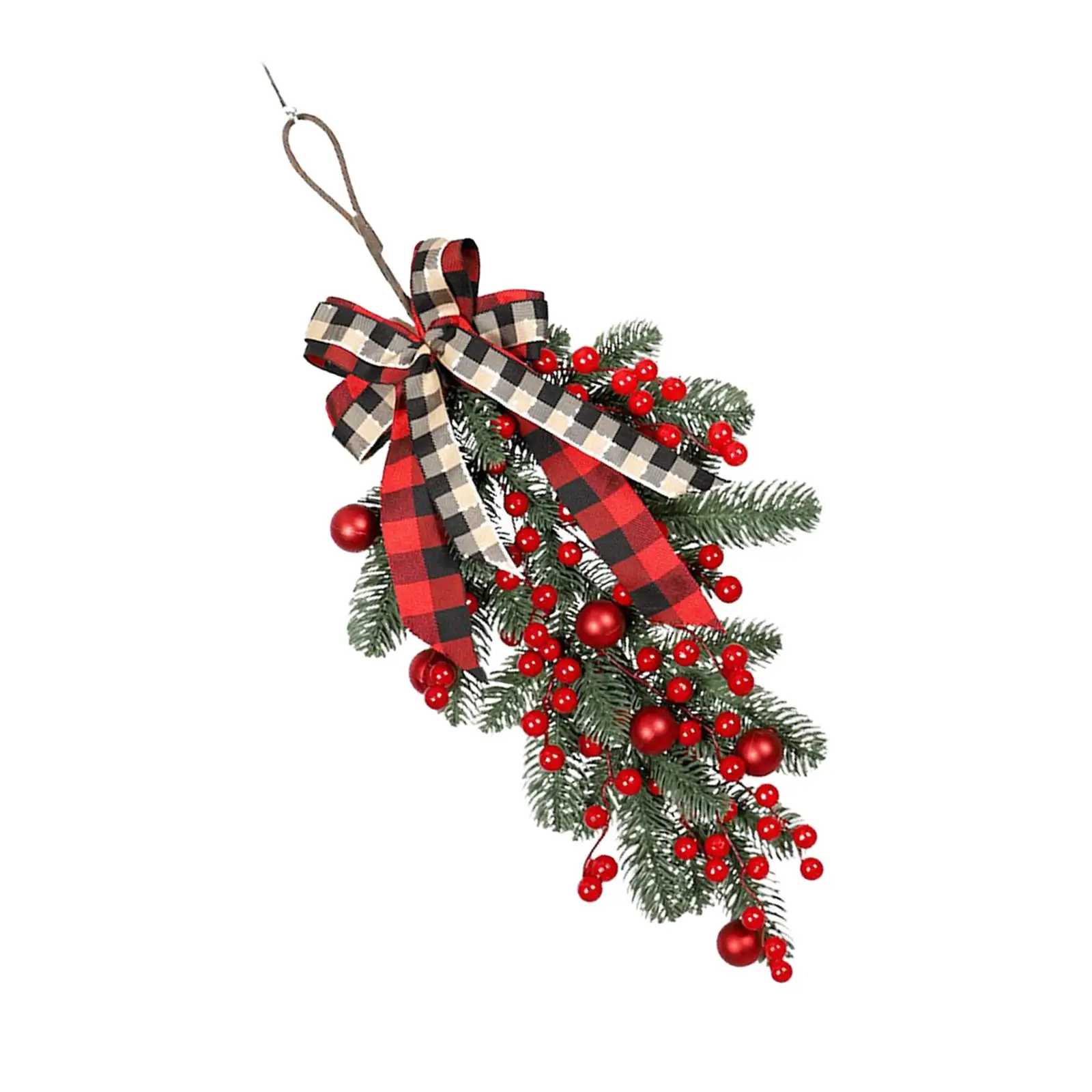 Christmas Wreath Wall Hanging Artificial Flower Branch Red Berries Wreath DIY Xmas Garland for New Year Fireplace Window