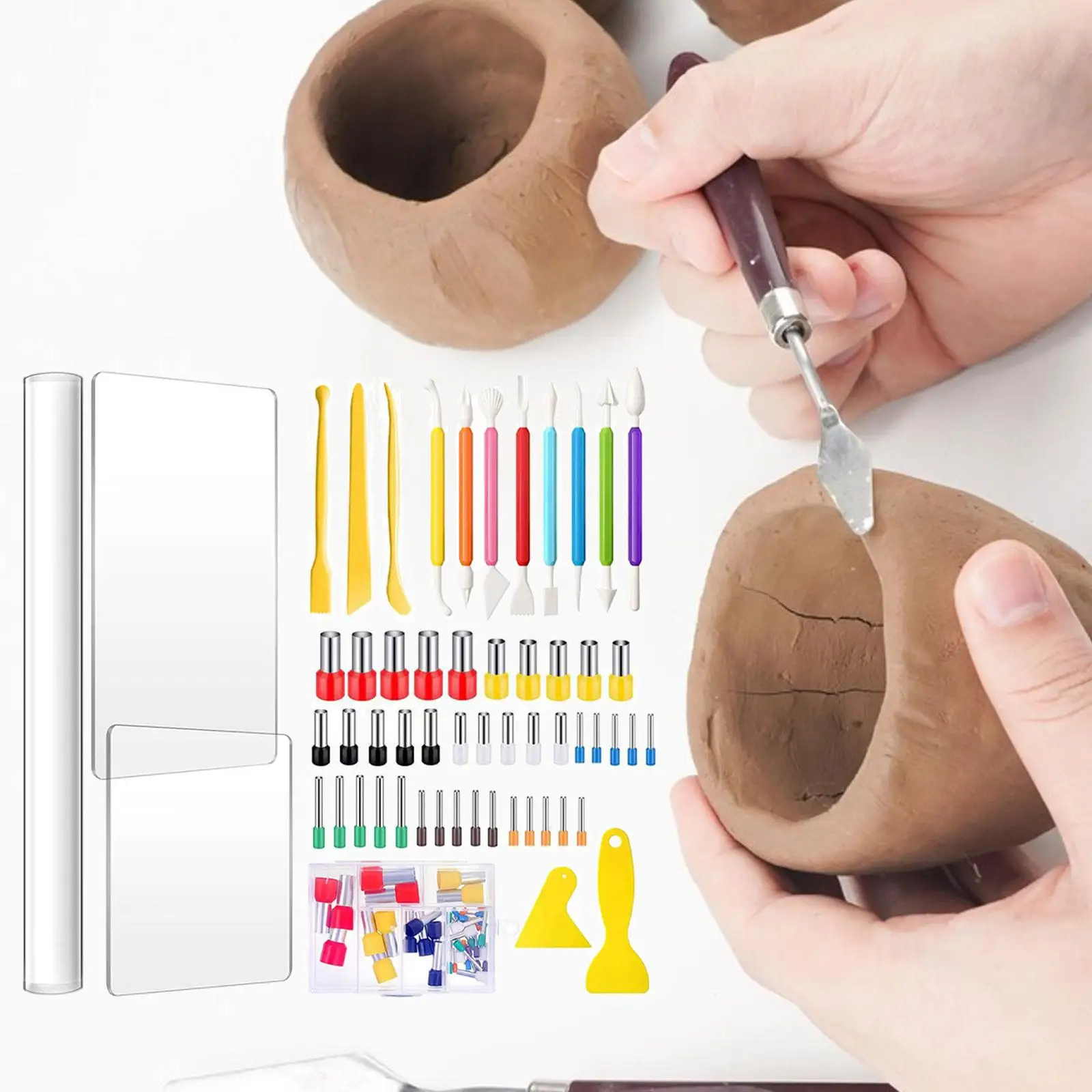 56Pcs Pottery Clay Sculpting Tools with Handles Smoothing DIY Clay Tools for Crafts, Embossing Pattern, Cutting, Professionals