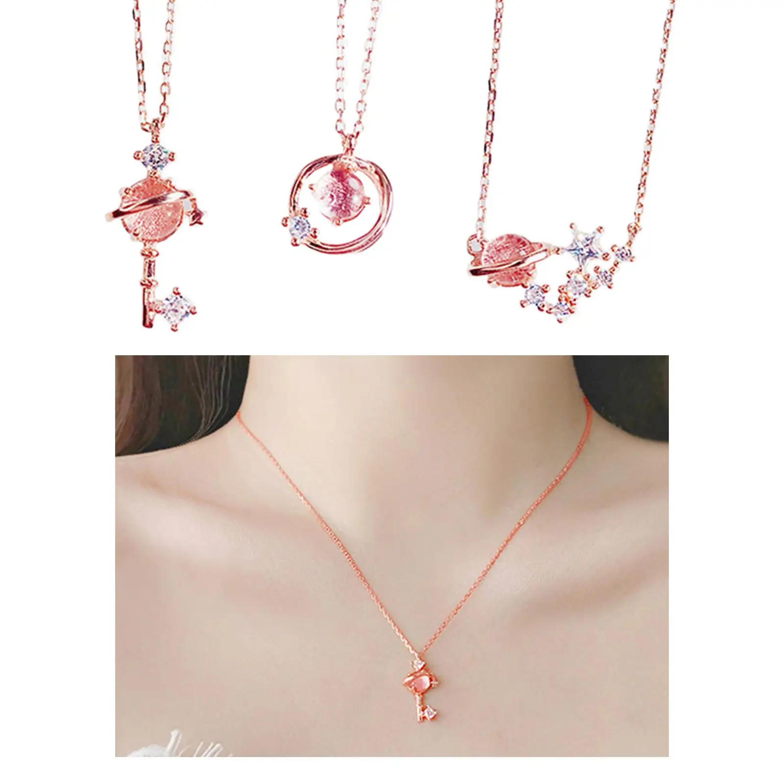 3 pieces Crystal Pendant Earth Stars Moon Natural Pendulum Clavicle Chain Temperament Necklace Chain Jewelry Gifts Women