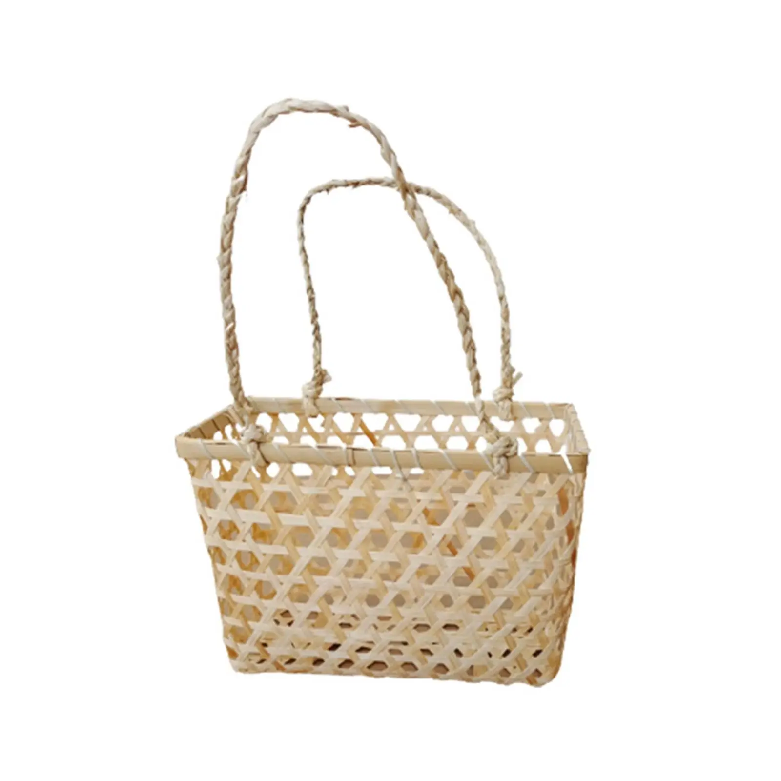 Wooden Woven Storage Basket with Handle Flower Basket Holder Decorative Handmade Rattan Basket for Farmhouse Home Garden Decor