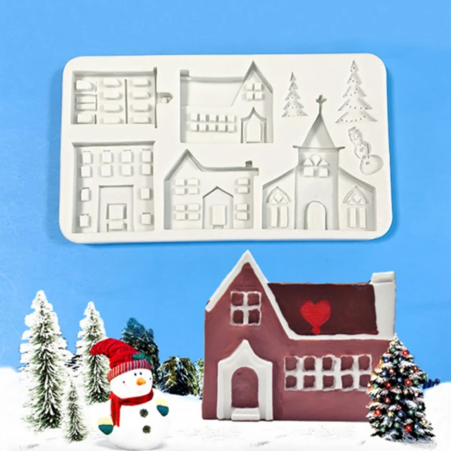 Winter Christmas Town Silicone Mold for DIY Gingerbread Cake Sweet Baking