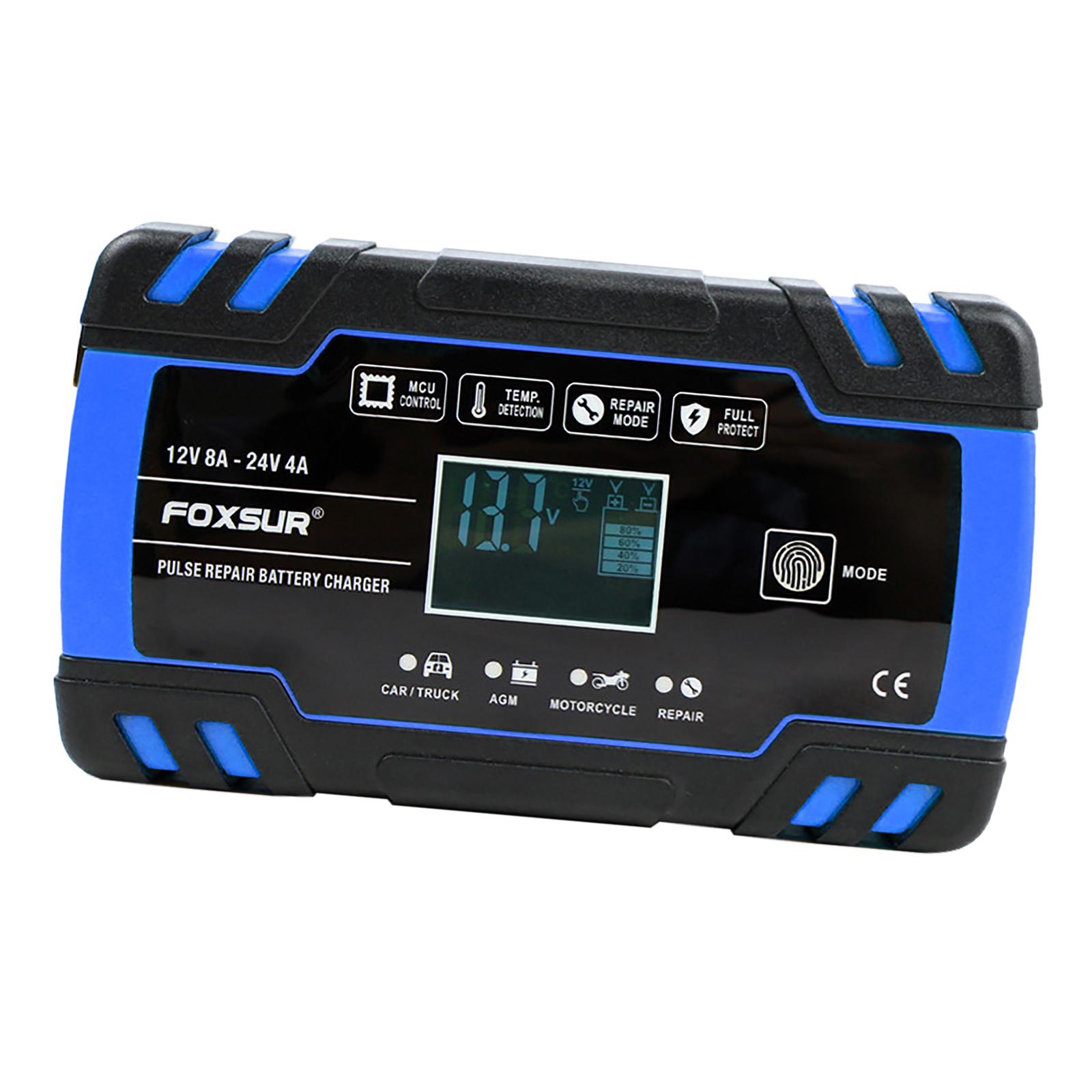 Automatic Car Battery Charger 12V/8A 24V/4A with LCD Display 3-Stage Automotive Trickle Charger for Boat SLA Marine RV Truck