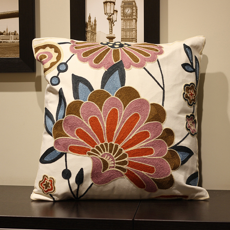 Vintage Amerikanische Stickerei Kissen Abdeckung Pflanze Blume Kissen Fall Wohnkultur Baumwolle Kissen Fall Wohnzimmer Schlafzimmer Sofa – Detail 6