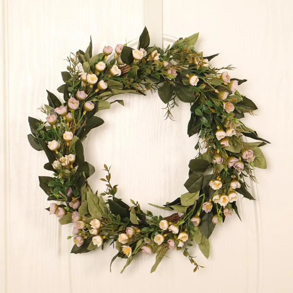 2 Pieces Hanging Artificial Wreath Floral Wall Decor Garland Spring Wreath for Home Christmas Garden Outdoor Outside Decoration