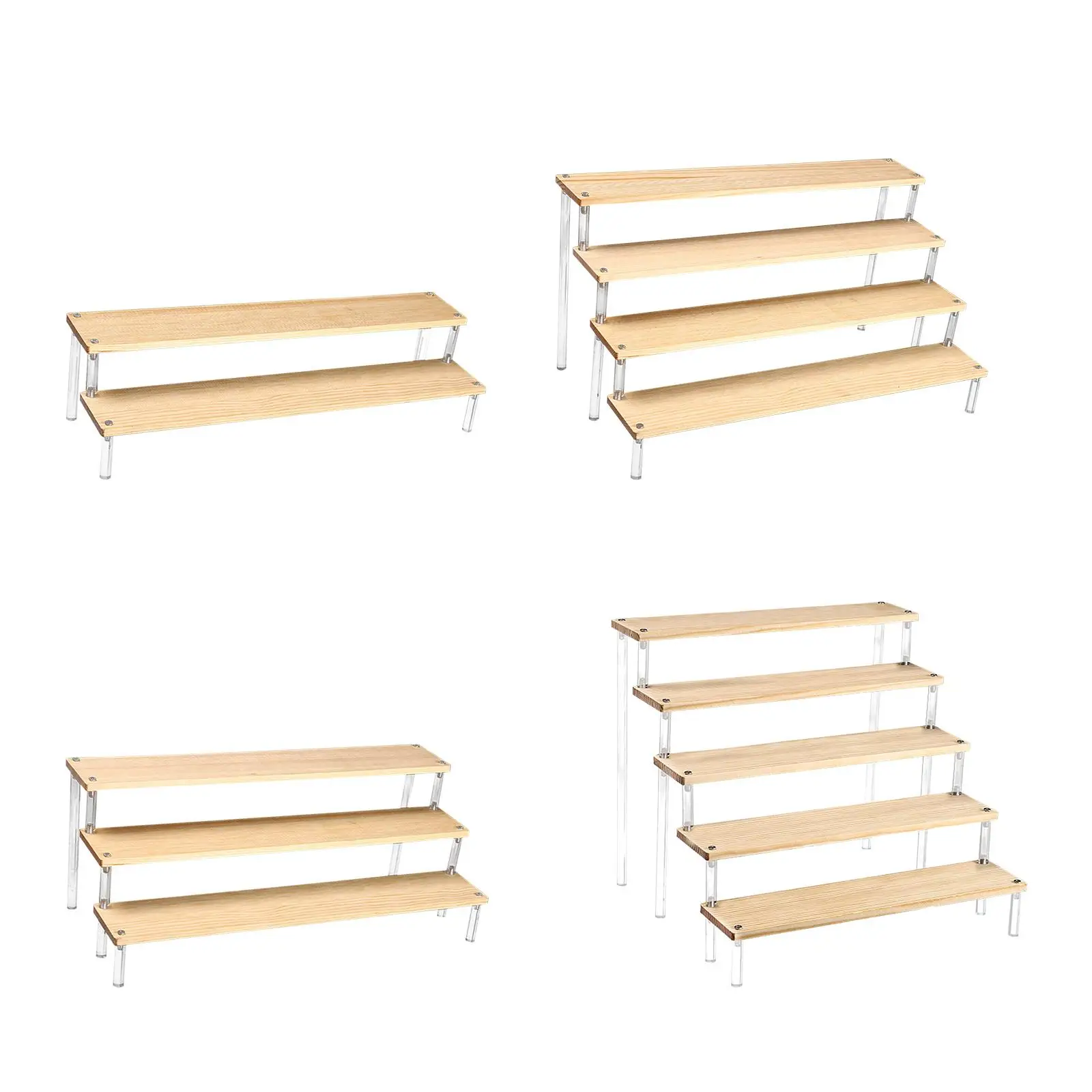 Clear Acrylic Display Riser Shelf Showcase Fixtures Storage Organizer Wood Display Stand for Doll Figure Model Collectibles Toys