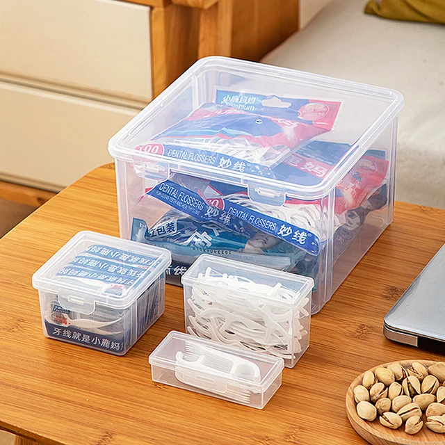 Runloon 8pcs Mini Portable Dental Floss Storage Box, Flosser Band-Aid Toothpick Holder Cotton Swab Boxs Travel Storage Case, Transparent Small