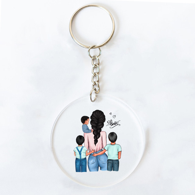 Super Mom & Dad Print Keychain Transparent Circle Keyring Acrylic