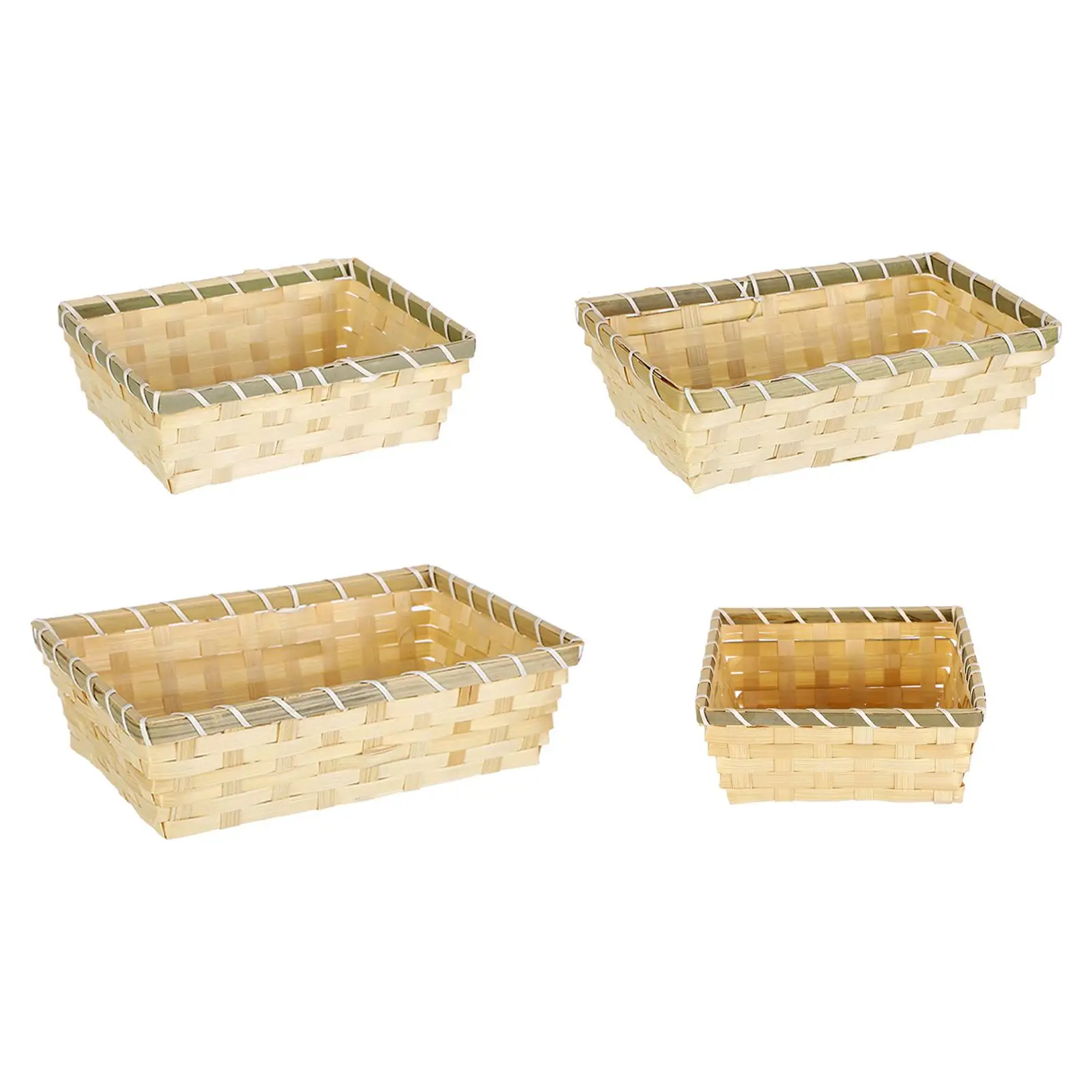 Woven Fruit Basket Snacks Sundries Egg Hadewoven Organizer Bamboo Storage Bin for Desktop Cabinets Laundry Room Closets Bathroom