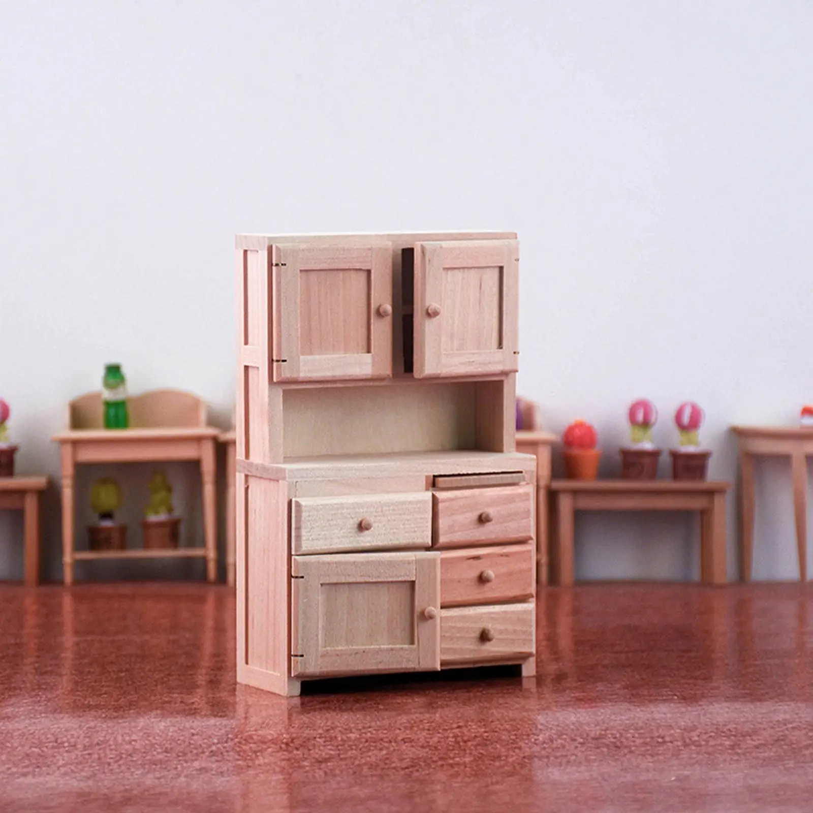 Simulation Unpainted Wooden Cabinet Dollhouse Scenery 1:12 Ornaments