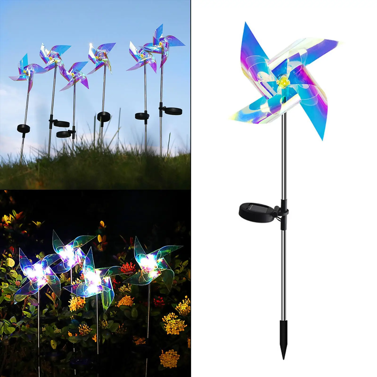 Outdoor Solar Windmill 8 LED Rotated Stainless Steel for  Path
