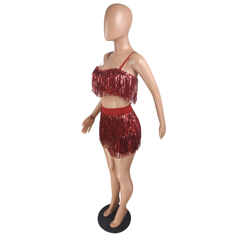 hirigin feminino sexy glitter lantejoulas peça outfits sem mangas camisola topo borla bodycon shorts define halloween clubwear