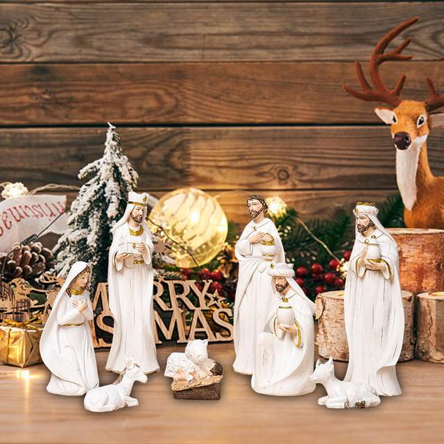 Figurines de scène de la Nativité de Noël CPull, décor chrétien