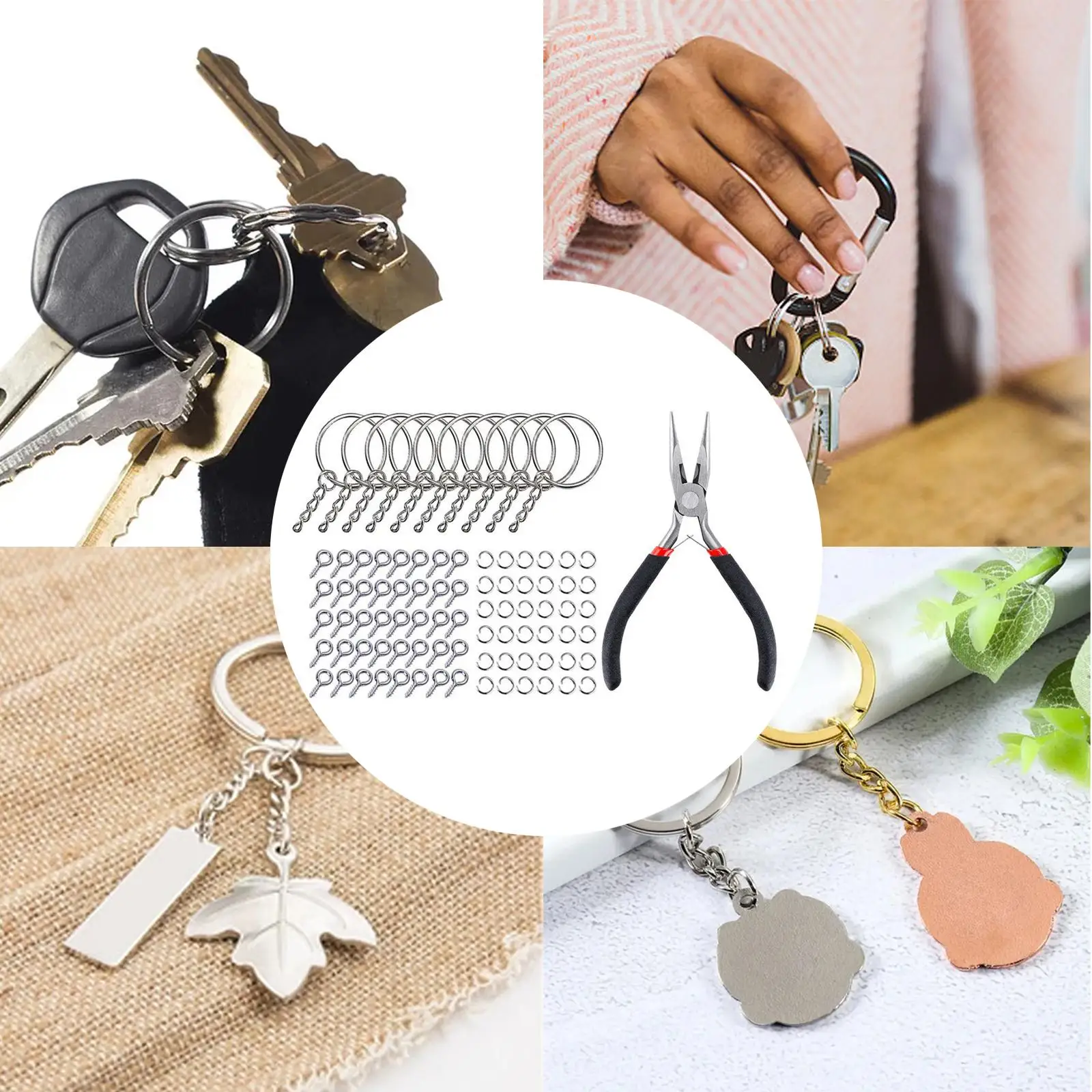 221x Split Key Rings with Chain Set Connector for DIY Art Crafts Charms Accessories