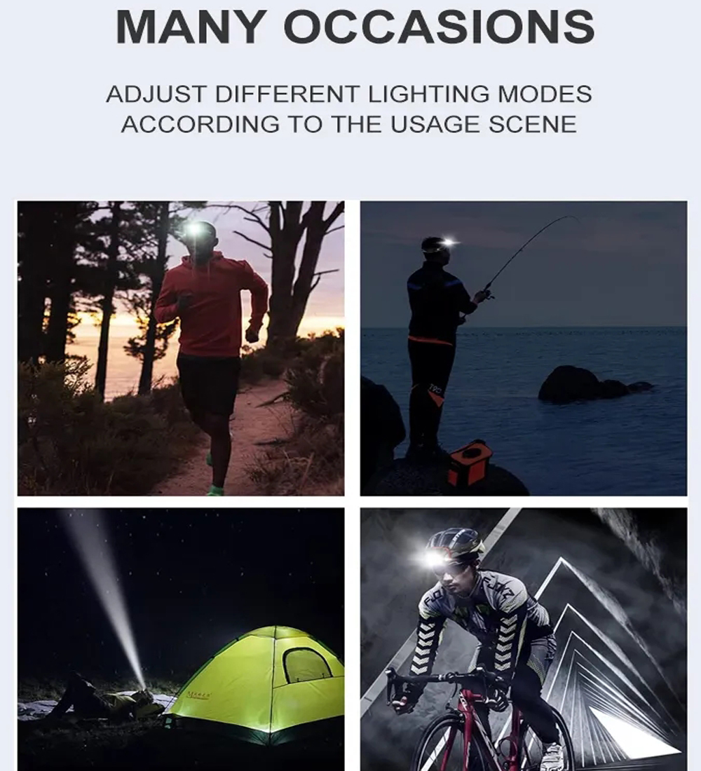 8000Lumens, USB, Recarregável, Movimento, Farol, Pesca, Acampamento, Ao ar livre, Pesca