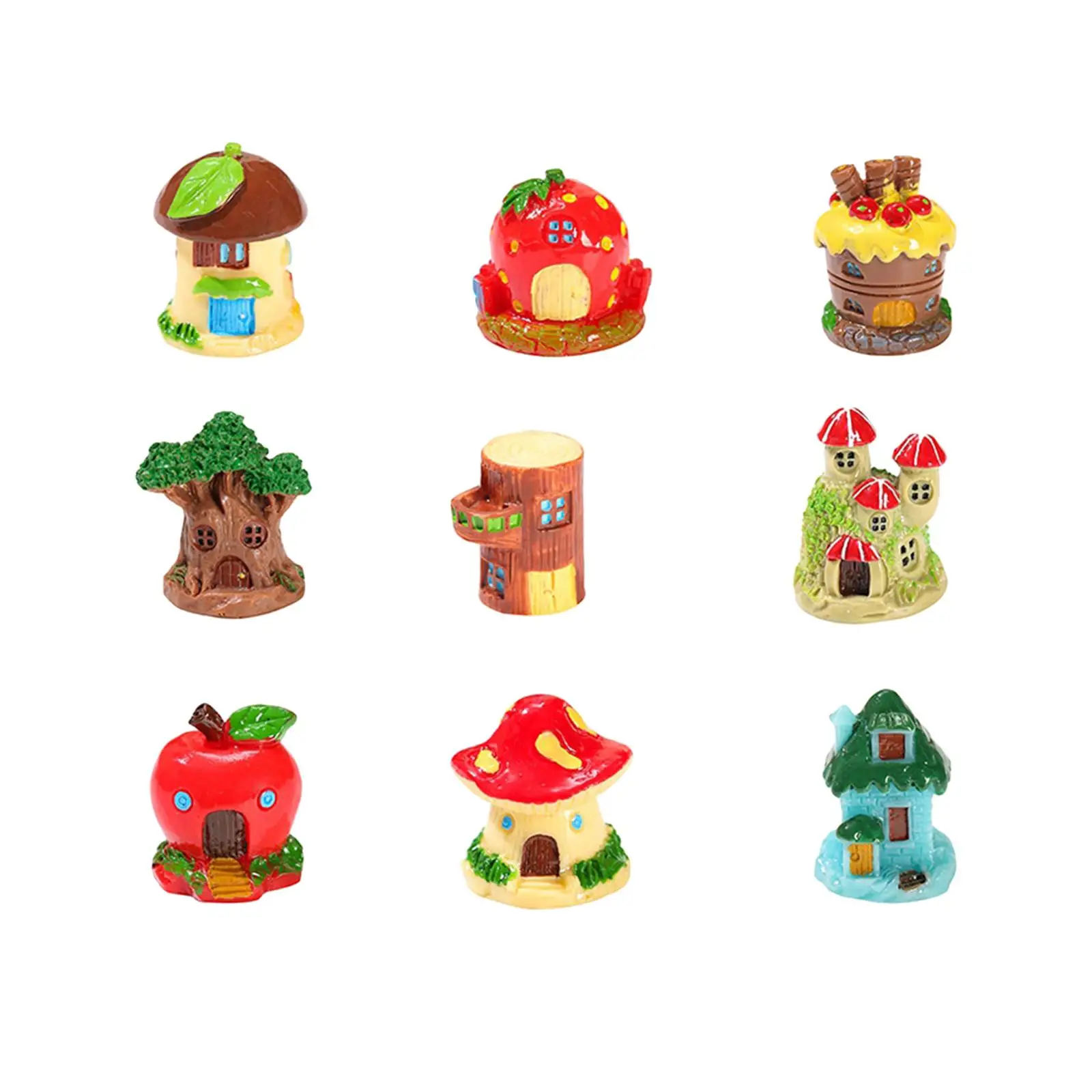 9x Tree House Micro Landscape Decorations Collectible Cognition Toy Statues for