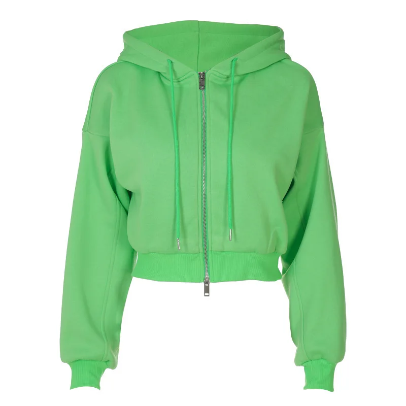 Women's Spring Autumn Hood Tops Solid Color Long Sleeve Zipper Closure Hoodies Loose Style Short Coat