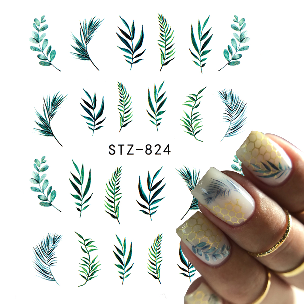 Best of 1 / 4 Pcs Simple Green Theme Nail Water Decal Stickers Summer DIY Slider For Manicuring Watercolor Flower Leaf Nail Art Watermark Reviews & Tips