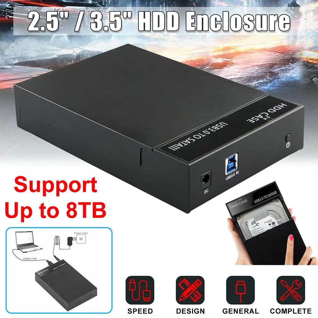 USB 3.0 2.5``/3.5`` Enclosure HDD SSD Disk Case Housing with LED