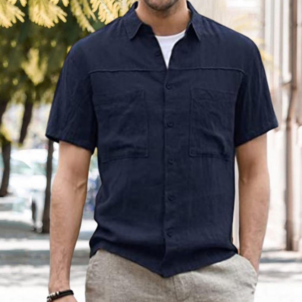 Summer Men's Shirt Cardigan Navy Blue