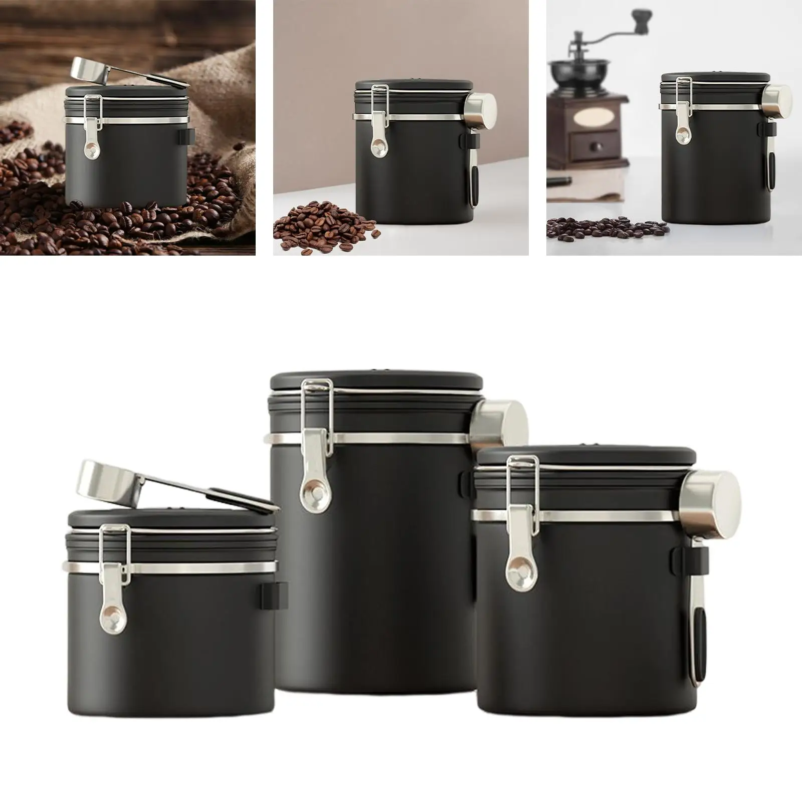 portable Canister Kitchen Gadget with Exhaust Valve Airtight Coffee Bean Sealed Tank for Cereal sugar Snacks Nuts