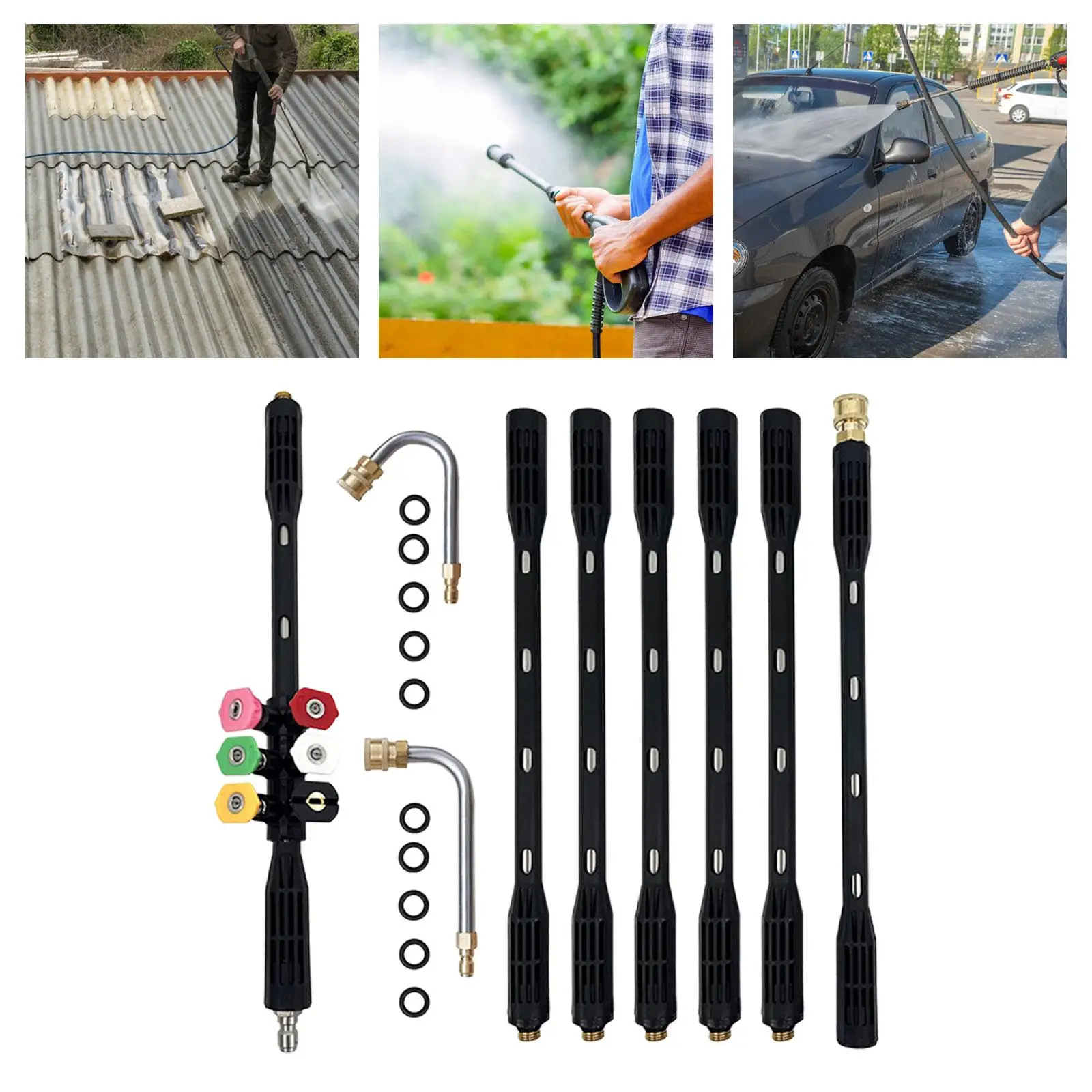 9Pcs Pressure Washer Extension Rod Fittings with 6 Spray Nozzle Tips Power Washer Lance for Undercarriage Cleaner Deck Walkway