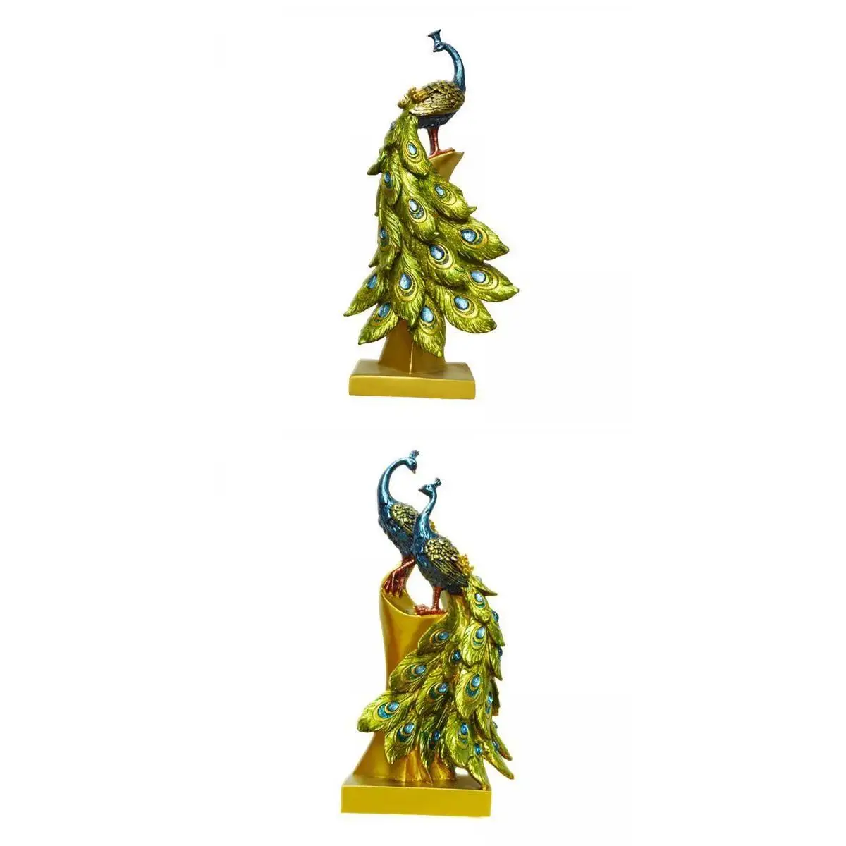 2x Chic Resin Peacock Figurine Sculpture Decorative Ornament Bookshelf Decor