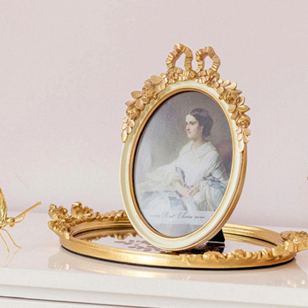 Creative Photo Frame Holder Freestanding Oval Resin Baroque Antique Style for Picture Wedding Bedroom Ornament Birthday Gift